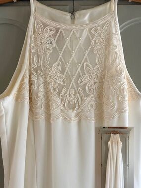 Vintage Scott McClintock Halter Beaded Lace Chiffon Maxi Wedding Dress Gown